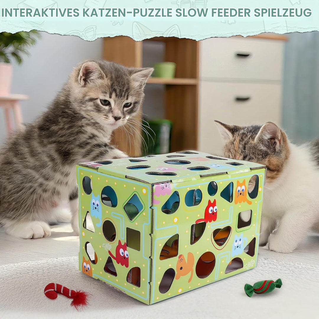 ALL FOR PAWS Katzen-Futter-Spielzeug, Interaktive Leckerli-Spielbox für Katzen, Futterlabyrinth-Box