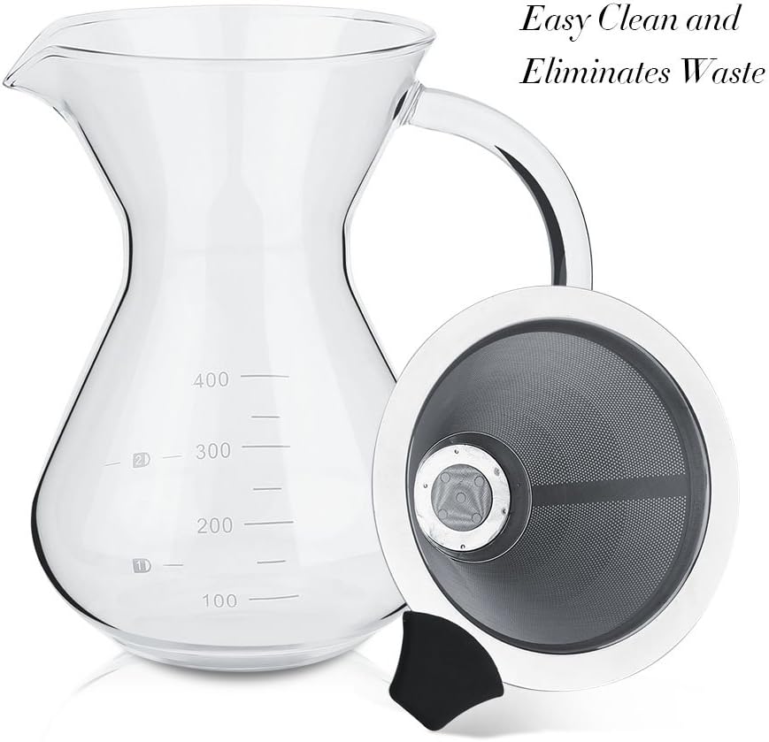 Pour Over Kaffeebrüher für Filterkaffee - Handfilter Kaffeebereiter mit Skala & Edelstahlfilter für