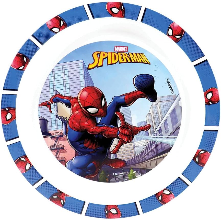 FUN HOUSE | Komplettes Set Lunchbox Spiderman für Kinder | 1 Glas + 2 Teller + Besteck + Trinkflasch