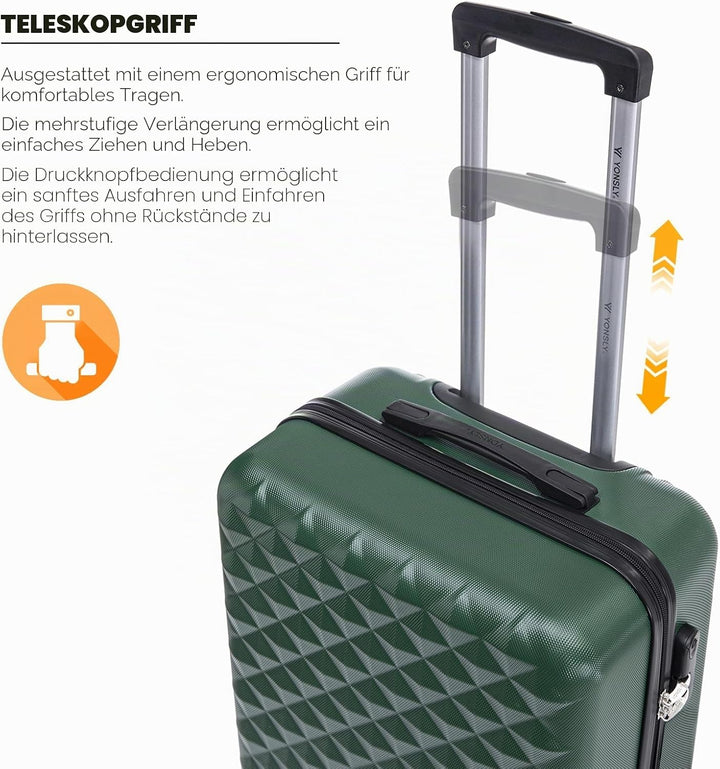 Koffer Suitcase M Dunkelgrün, Trolley Reisekoffer, Kabinenkoffer Rollkoffer Handgepäck mit 4 Rollen