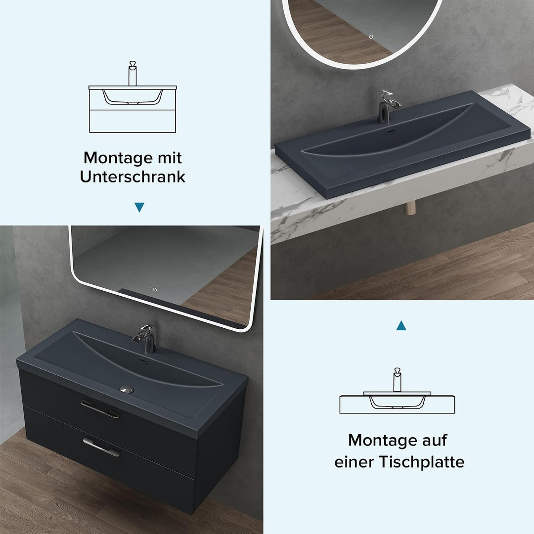 Design Waschbecken Colossum01, Matt Anthrazit aus Gussmarmor, Waschtisch, Waschplatz, Einbauwaschbec