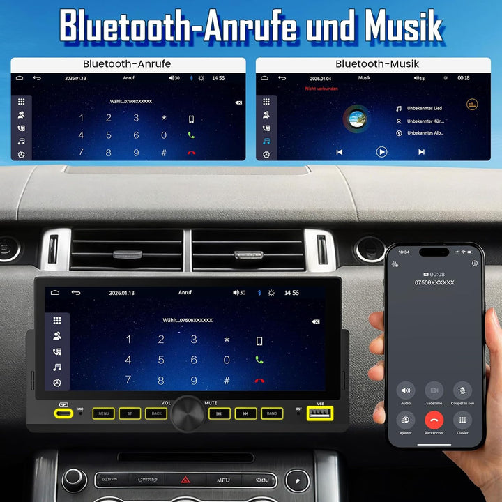 Autoradio 1 DIN mit Wireless CarPlay & Android Auto, Bluetooth Freisprecheinrichtung, FM Radio, Bild