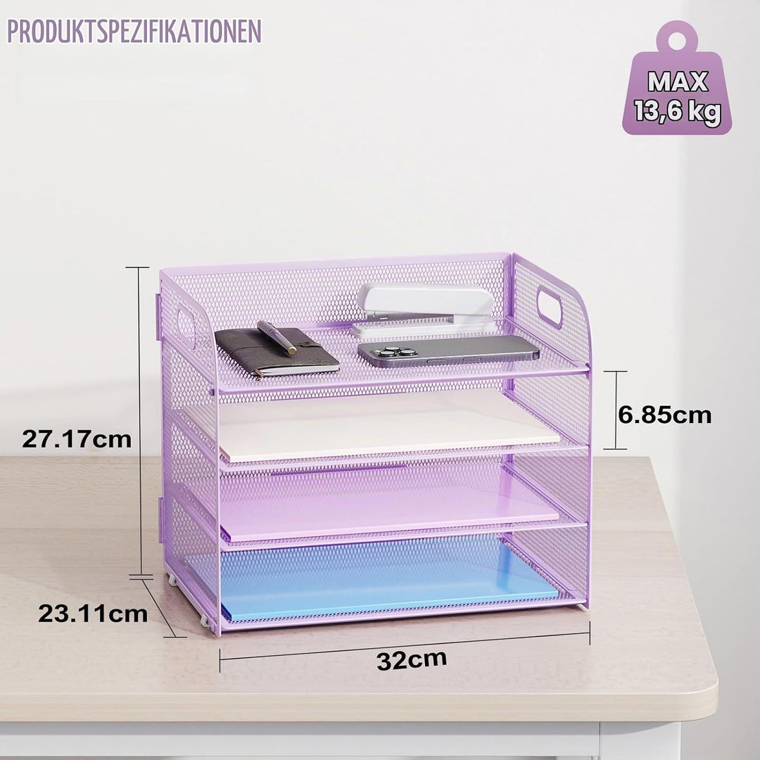 Marbrasse Schreibtisch Ablagen Organizer,4-Stufige Brief Papier Ablage mit Griff,Metall Gitter Desig