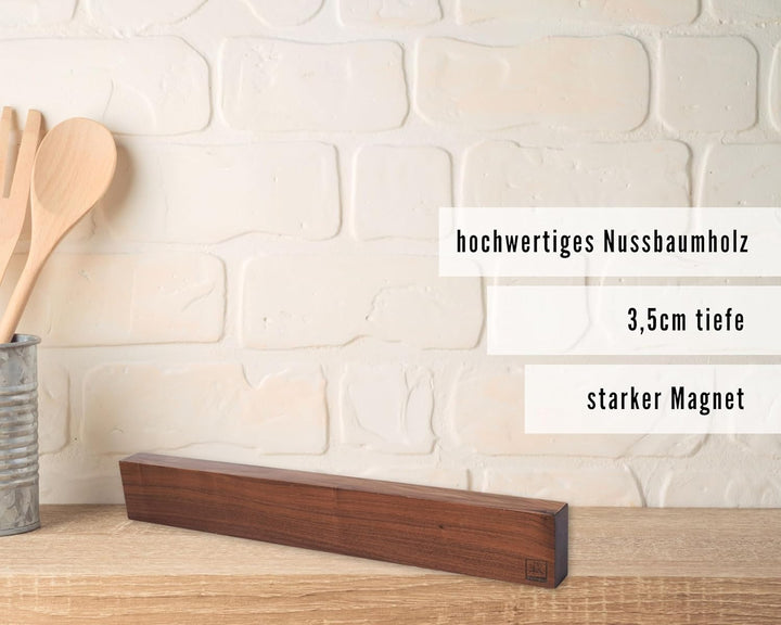 zayiko Magnetleiste Messer aus Nussbaumholz, 50cm x 7cm, XL Messerhalter magnetisch für bis zu 10 Me