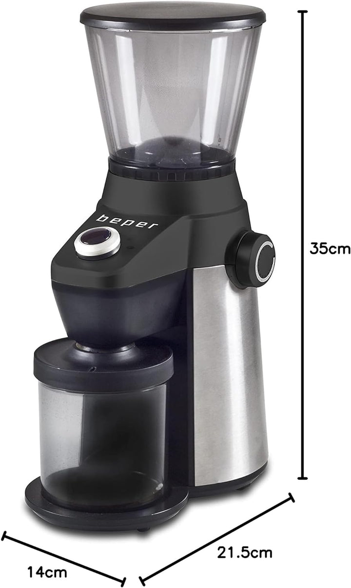 BEPER BP.580, Profi-Druck-Kaffeemühle, 15 Mahlgrade, Mahlgradeinstellung, Sicherheitssystem, inkl. R