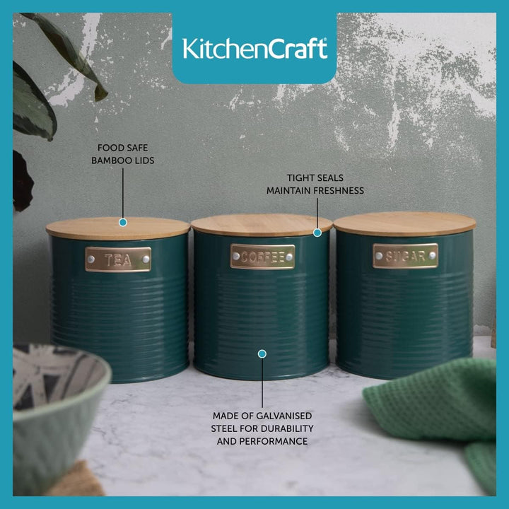 KitchenCraft Lagerung Kanister, Teal, 3 Stück, Geschenk-Box Klar, Klar