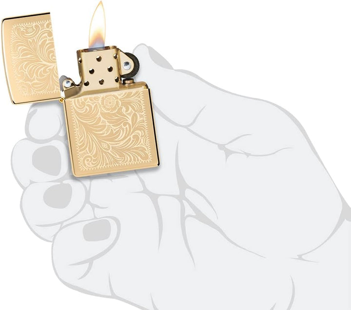 Zippo Sturmfeuerzeug - Modell Venetian - High Polish Brass Finish - Lustre - Nachfüllbar - Wiederver