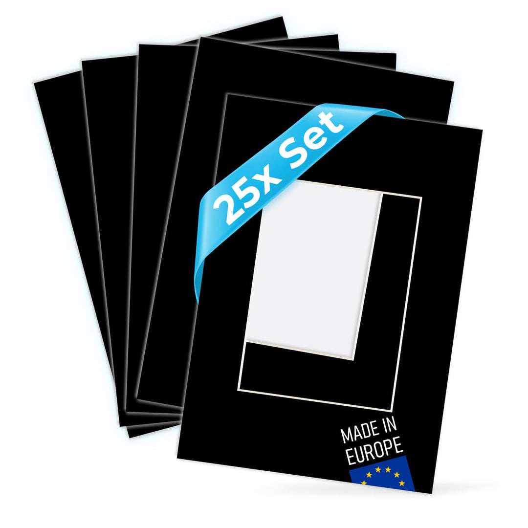 PHOTOLINI Passepartout 30x40 aussen für 20x30 innen, 25x säurefrei 1,5 mm Passepartout Karton Schwar