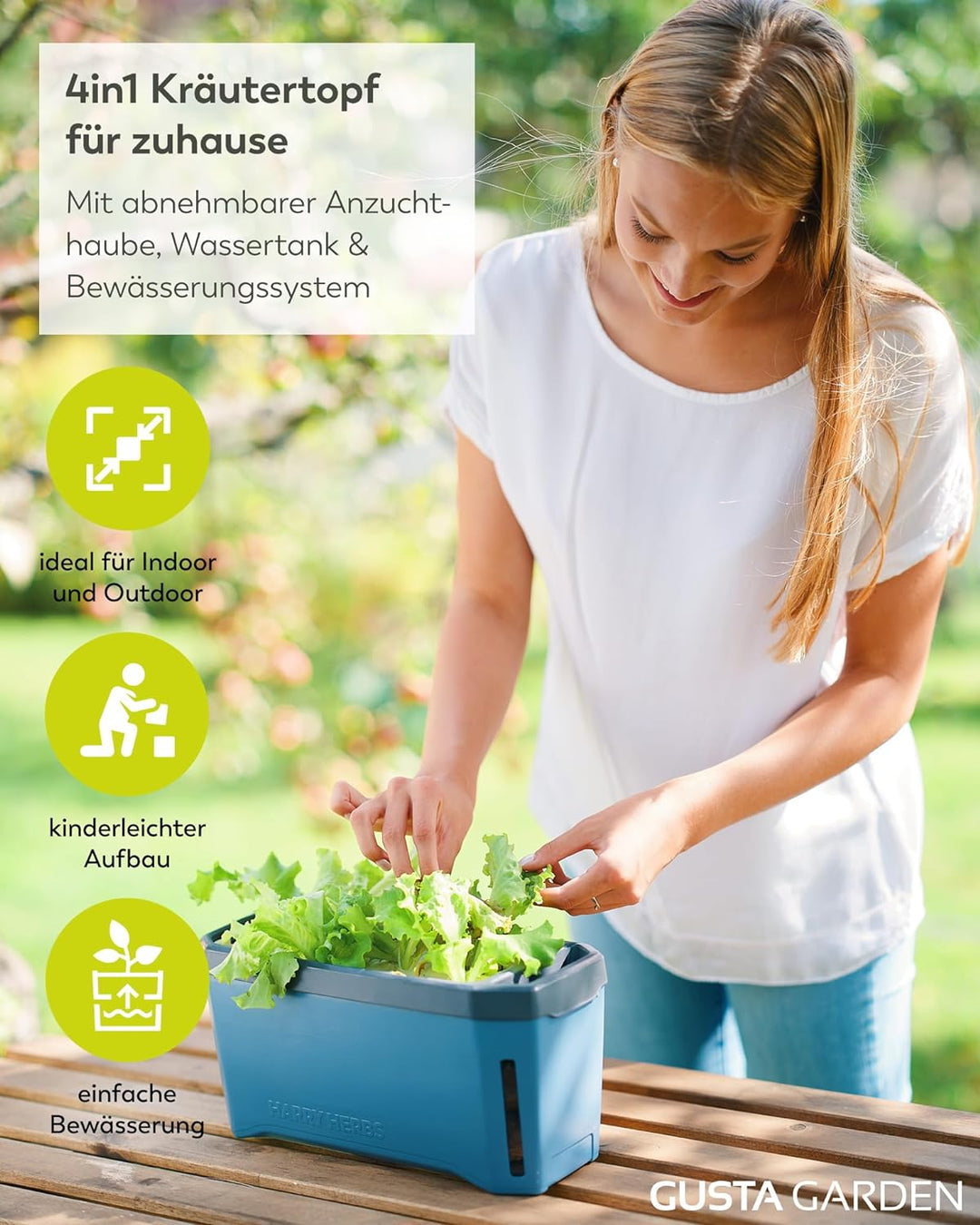 Harry Herbs - 4 in 1 Kräutertopf - Anzucht - Microgreens - Hydroponik - integriertes Wasserreservoir