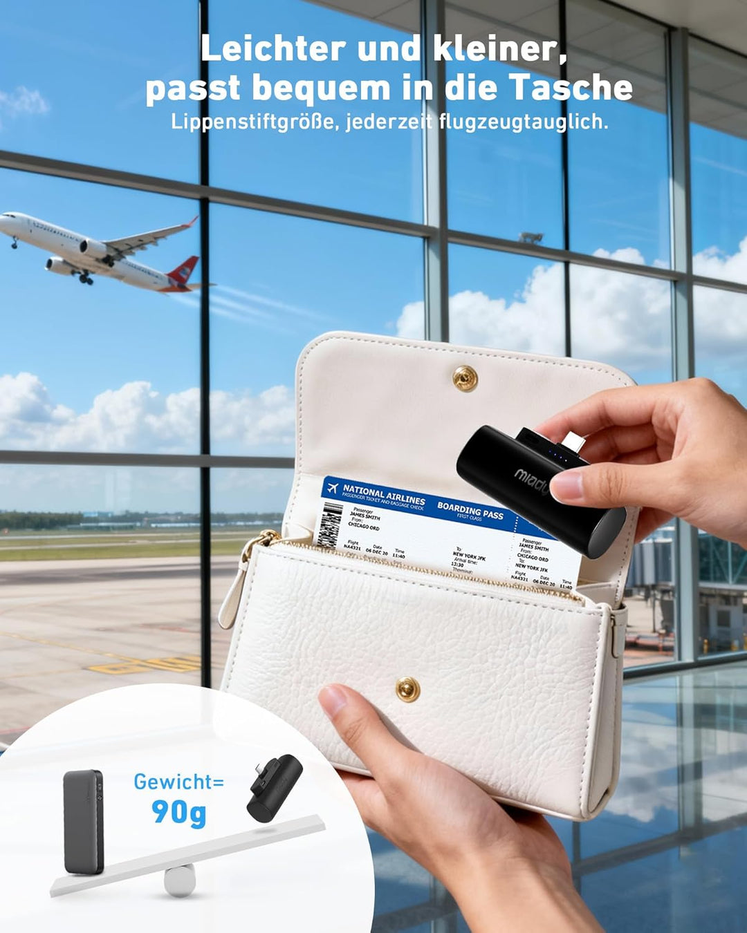 [2 Stück] Miady Mini Power Bank Klein Aber Stark, 5000mAh 5V/2.4A USB C Ausgang Externer Akkus, Komp
