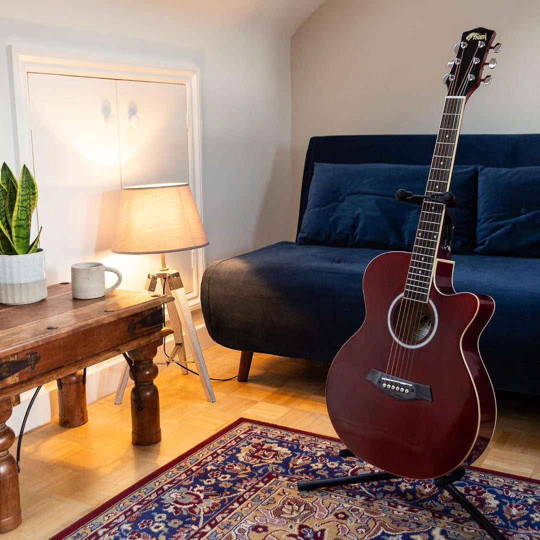 TIGER ACG1-RD Small Body Akustikgitarre, mit Stahlsaiten bespannte Akustikgitarre für Anfänger, Rot