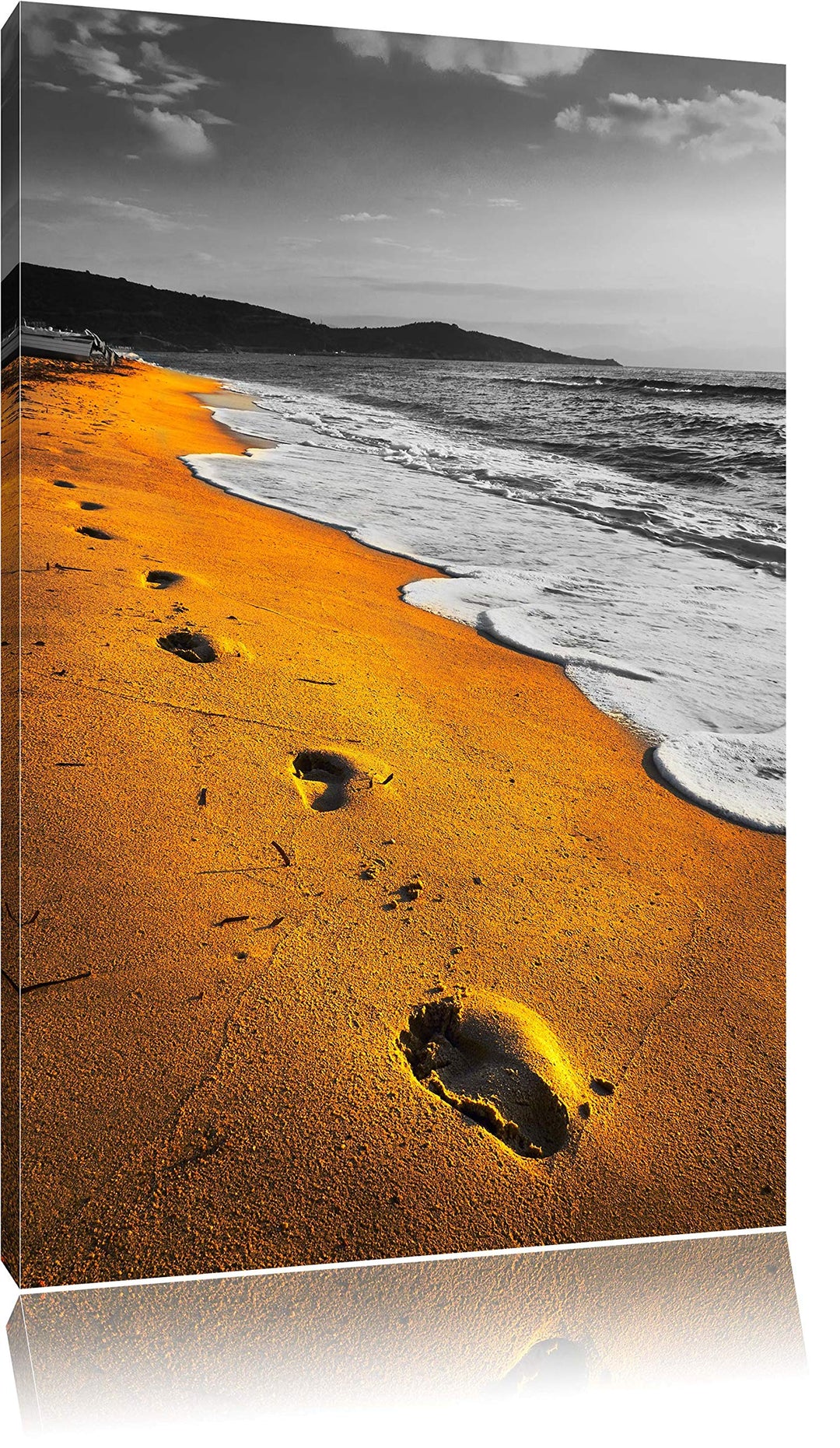 Spuren Im Sand am weiten Meer schwarz/weiss Format: 100x70 auf Leinwand, XXL riesige Bilder fertig g