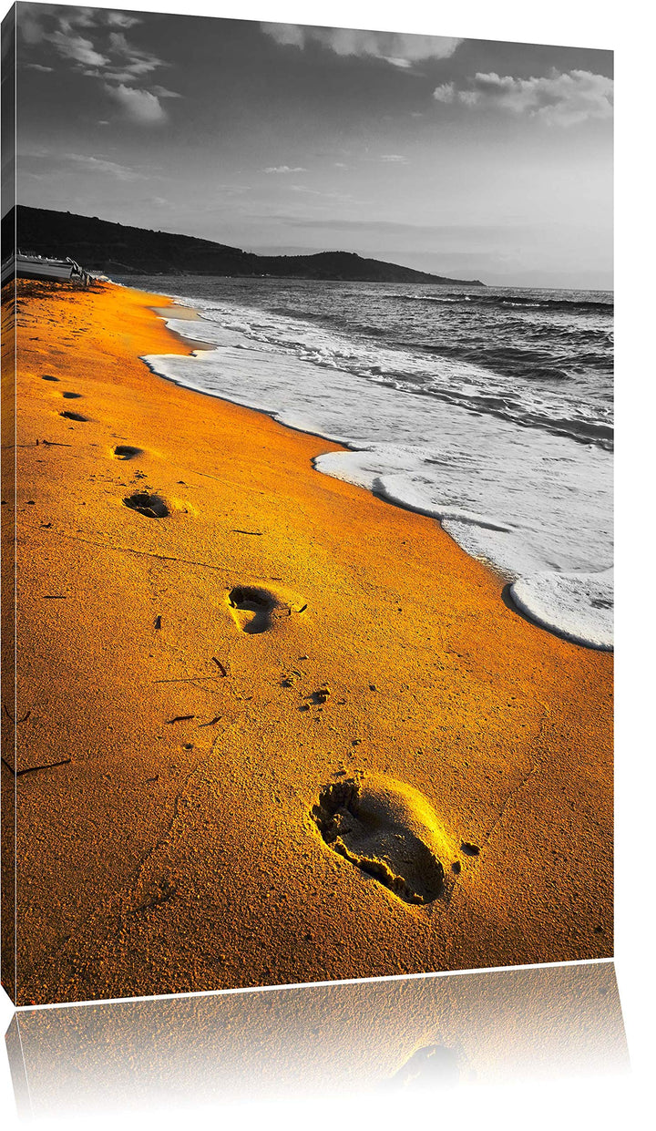 Spuren Im Sand am weiten Meer schwarz/weiss Format: 100x70 auf Leinwand, XXL riesige Bilder fertig g