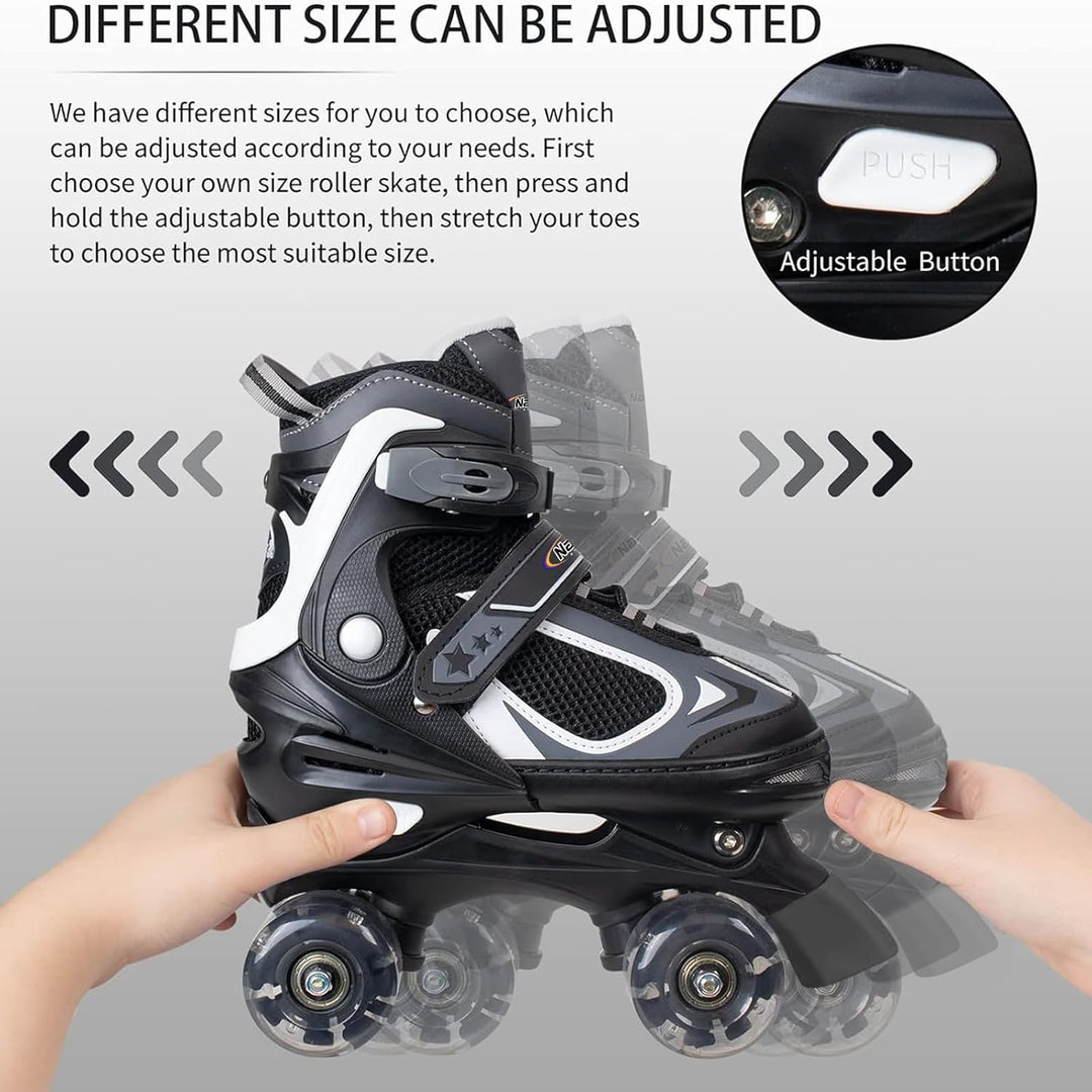 Nattork Kinder Rollschuhe für Jungen Mädchen, 4 Grössen Verstellbare Quad Skates, Roller Skates mit