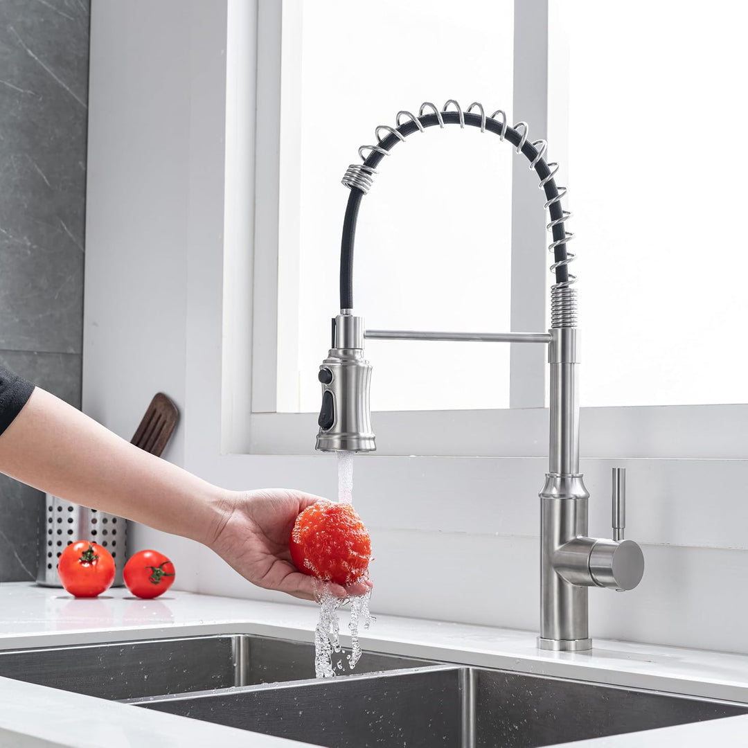 Wasserhahn Küche Ausziehbar, Hochdruck Küchenarmatur mit Brause und hohem Bogen, Mischbatterie Küche