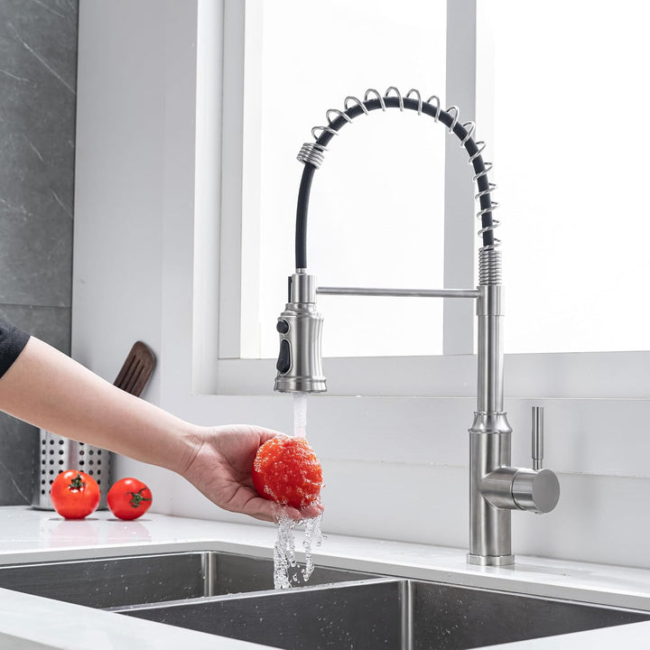 Wasserhahn Küche Ausziehbar, Hochdruck Küchenarmatur mit Brause und hohem Bogen, Mischbatterie Küche