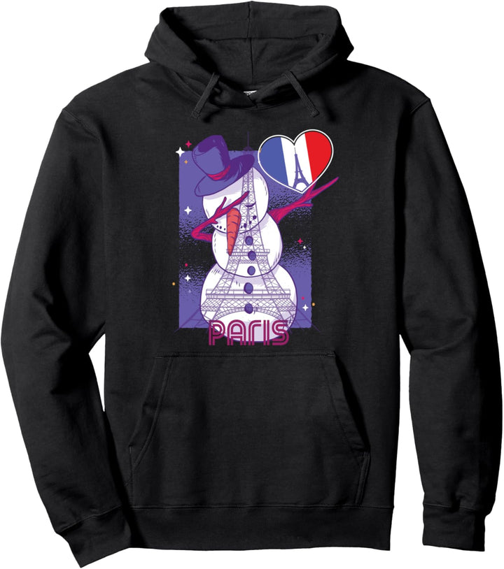 Paris Dabbing Schneemann Eiffelturm Santa Weihnachtswünsche Pullover Hoodie