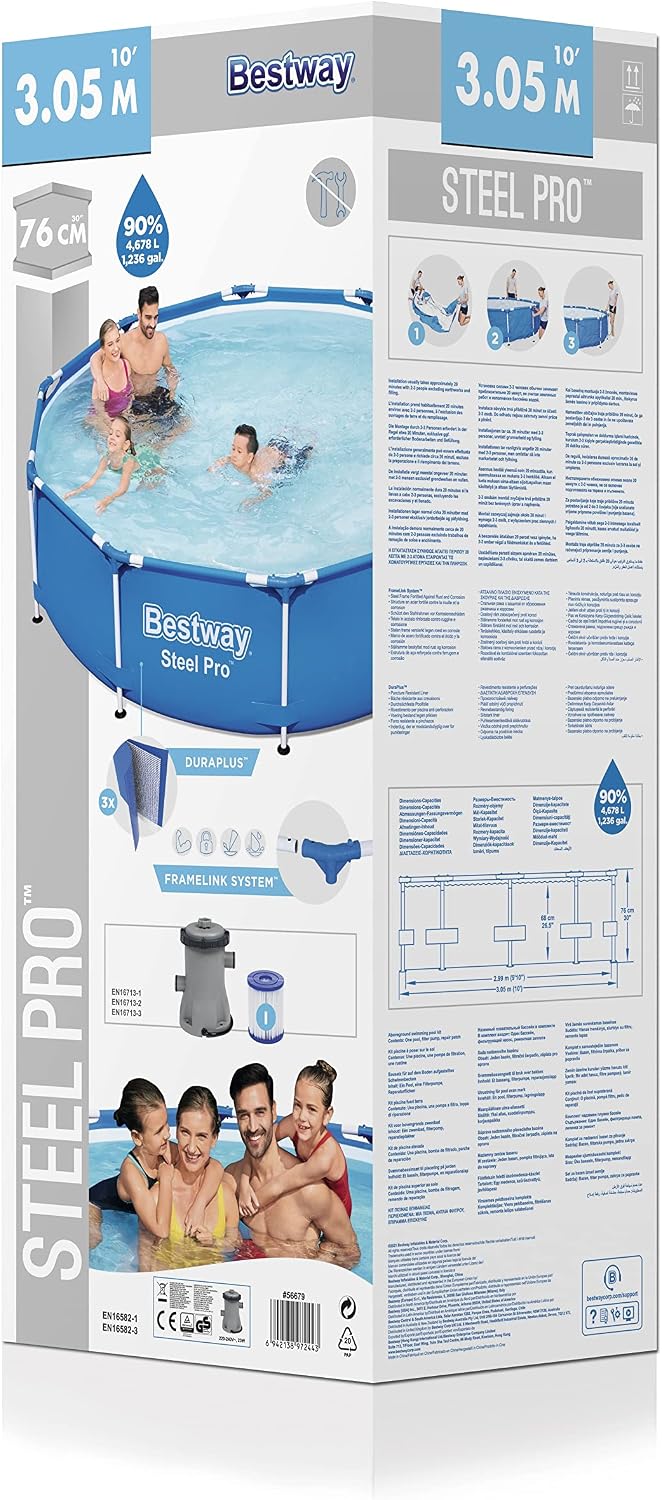 Bestway Steel Pro Frame Pool-Set mit Filterpumpe Ø 305 x 76 cm, blau, rund
