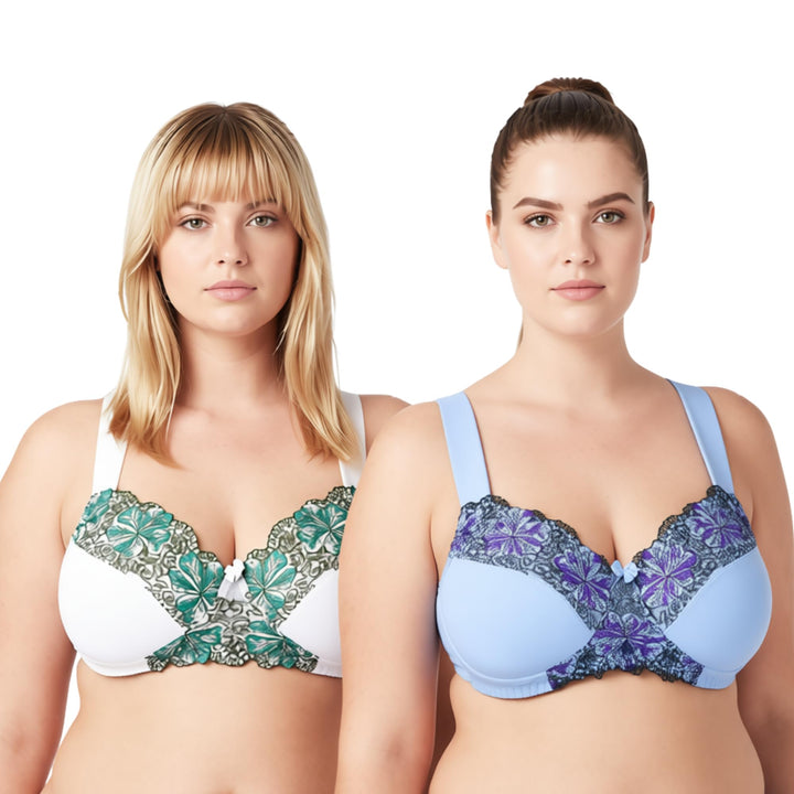 Curve Muse Damen Übergrösse Minimizer Kabellos Ungefütterter BH mit Stickspitze-2er Pack 85F Butterm
