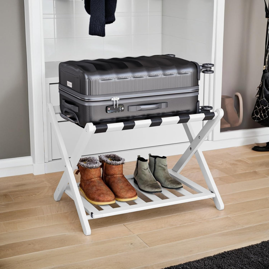 Semiocthome Kofferständer, Faltbarer Gepäckträger aus Bambus mit Ablage für Gästezimmer, Schlafzimme