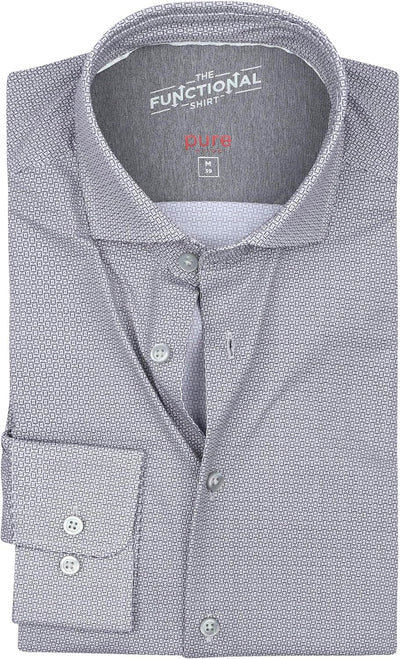 Pure Slim Fit Functional Hemd Langarm Haifischkragen Stretch Muster blau 38 Schwarz, 38 Schwarz