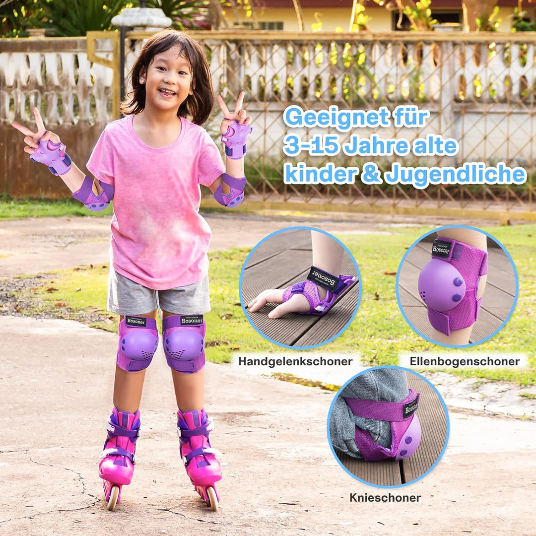 BOSONER Knieschoner Kinder Schoner Inliner Protektoren 6er Set Schützer Inliner Inline Skates Knie U