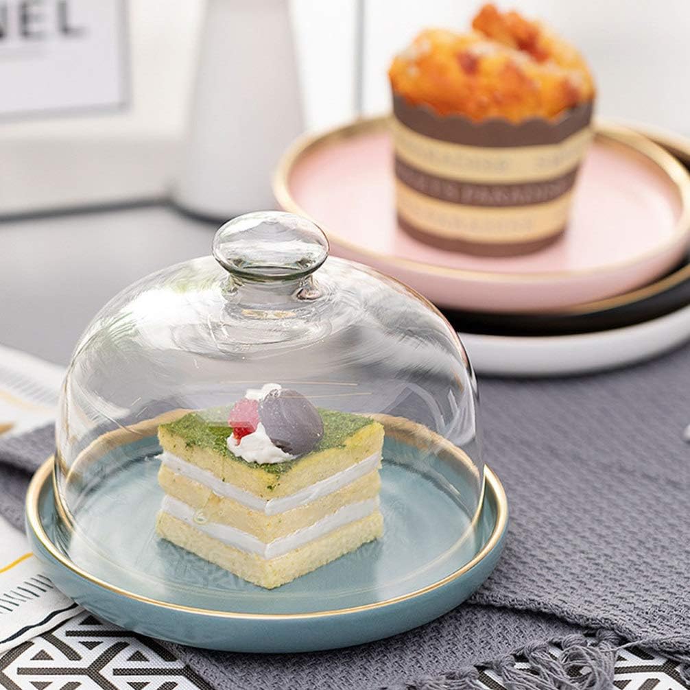 1 Set Kuchenständer Glasglocke Glas Käseglocke mit Keramik Teller Torten Glashaube Kuchenglocke Tort