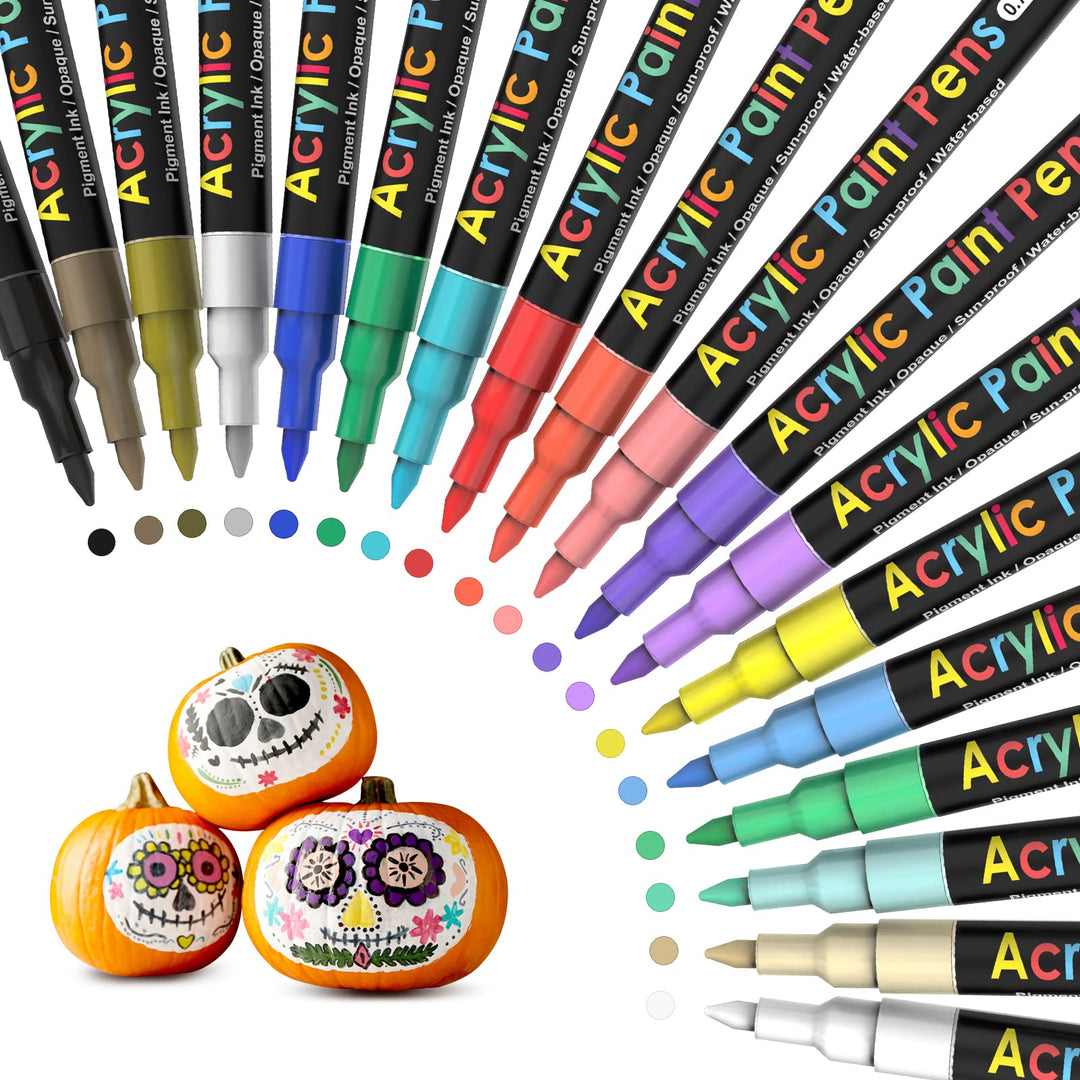 APOGO Acrylstifte für Steine Wasserfest Steine zum Bemalen, 18 Farben 0.7mm Acrylstifte Set für Weih