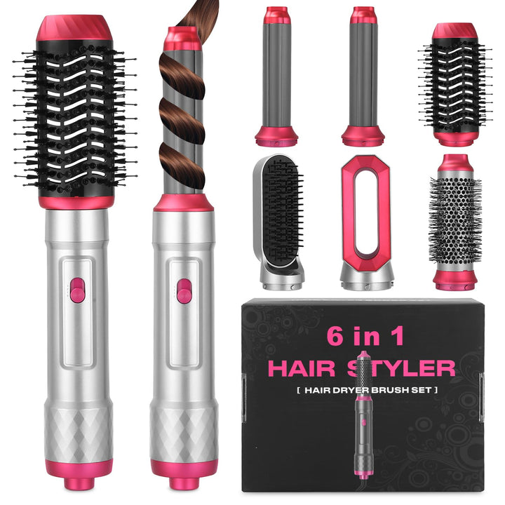 Haarstyler 6 in 1,Warmluftbürste mit 1000W Haarföhn,Lockenstab,Warmluftbürste,Rundbürstenföhn,Glättb
