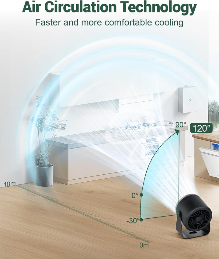 Tisch-Ventilator, 3600mAh Akku, Ultra-leise unter 35dB, 1-100 Stufenlos Geschwindigkeit, 12 m/s Luft
