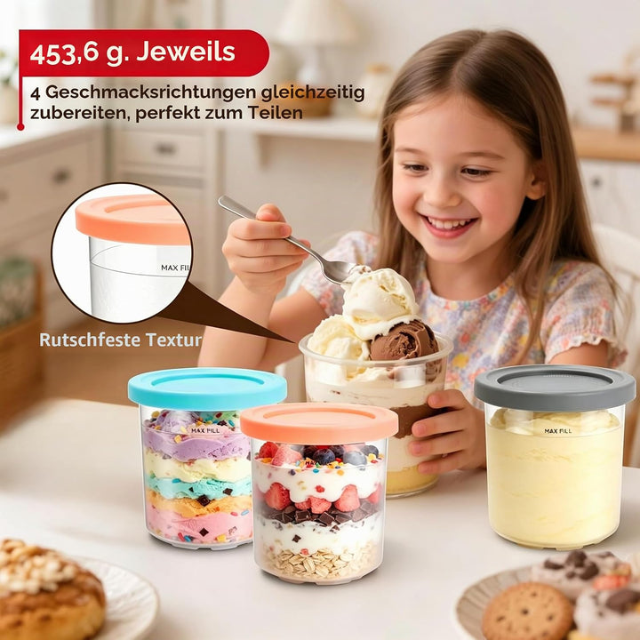 4 Stück Container for Ninja Creami NC300EU NC301EU,Replacement for Ninja Creami Deluxe Pints and Lid