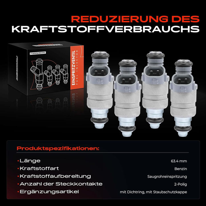 Frankberg 4x Einspritzventil Einspritzdüse Injektor Kompatibel mit A3 8P1 1.6L 2003-2012 Golf V 1K1