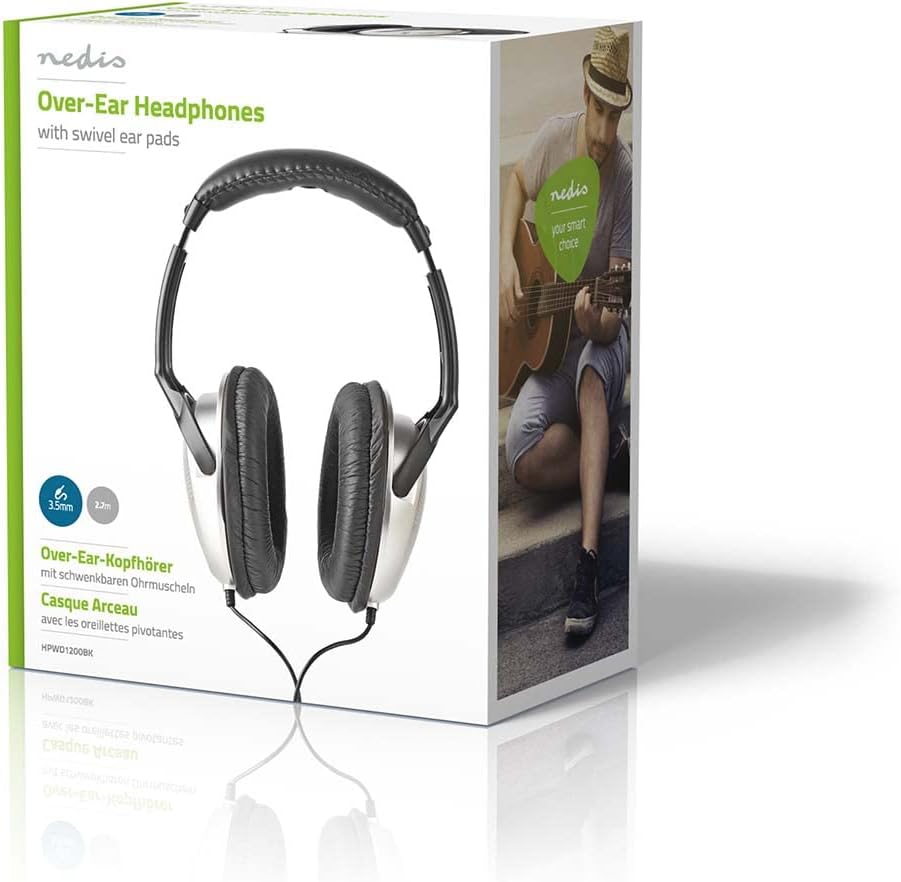 NEDIS Hpwd1200Bk Super-Kopfhörer mit 2 m Kabel, Silber/schwarz