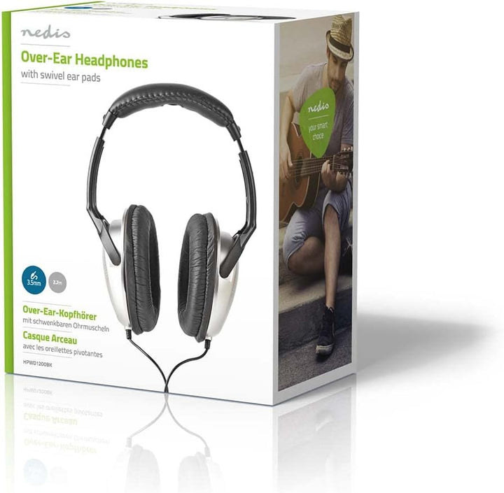 NEDIS Hpwd1200Bk Super-Kopfhörer mit 2 m Kabel, Silber/schwarz