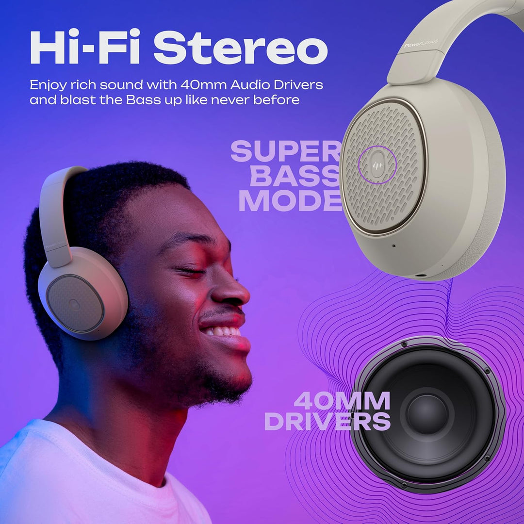 PowerLocus Hybrid Active Noise Cancelling Kopfhörer, 60 Std. Spielzeit Kopfhörer Kabellos, Transpare