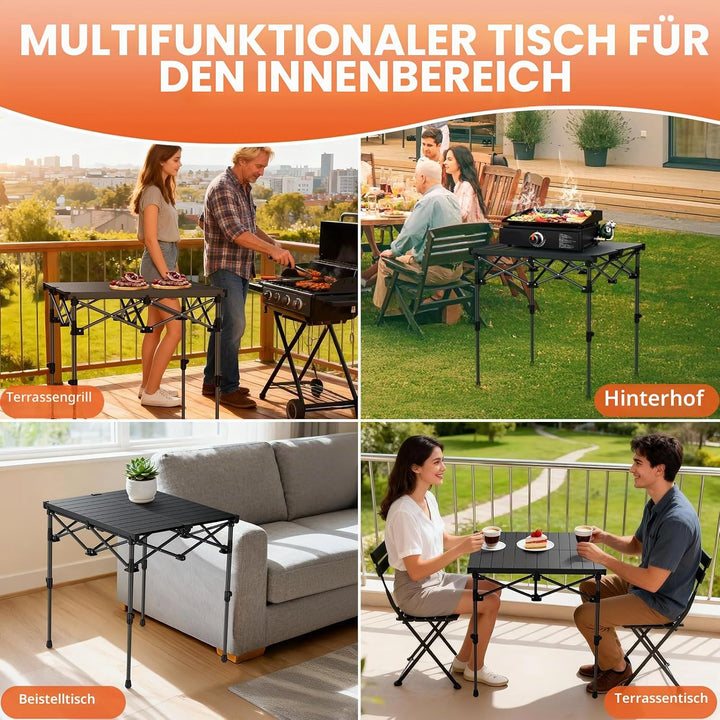 FUNYKICH Aluminium Klapptisch mit Tragetasche 67x58cm, X Form klappbarer Grilltisch mit 2 Höhenverst