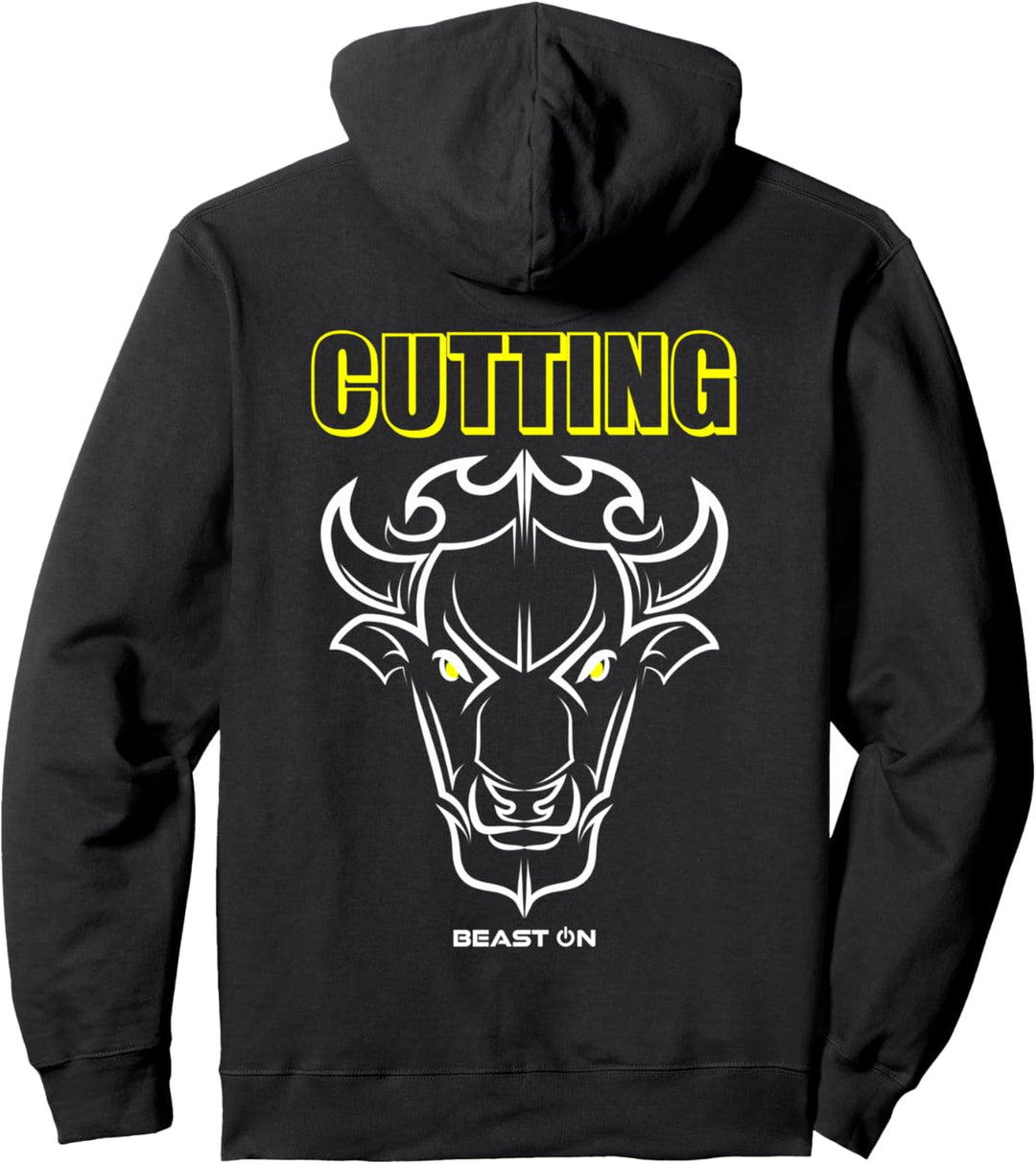 Stier Bulle Kopf Gym Fitness Rücken Motiv Gains Cutting Gelb Pullover Hoodie
