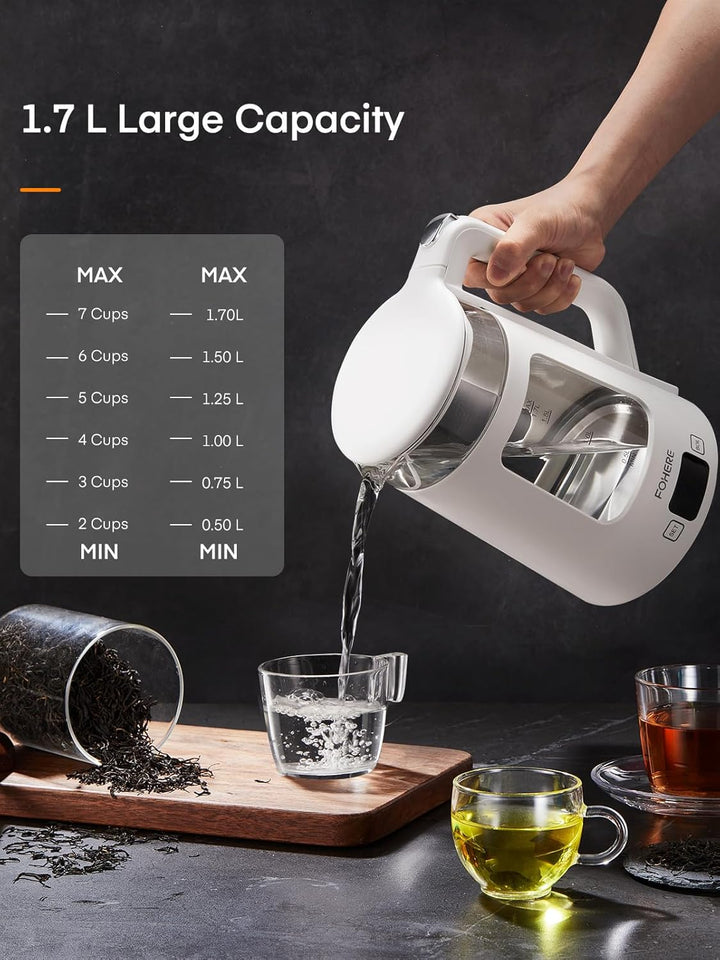 Elektrischer Wasserkocher mit Temperatureinstellung,1.7L Glas Wasserkocher mit Warmhaltefunktion, 22