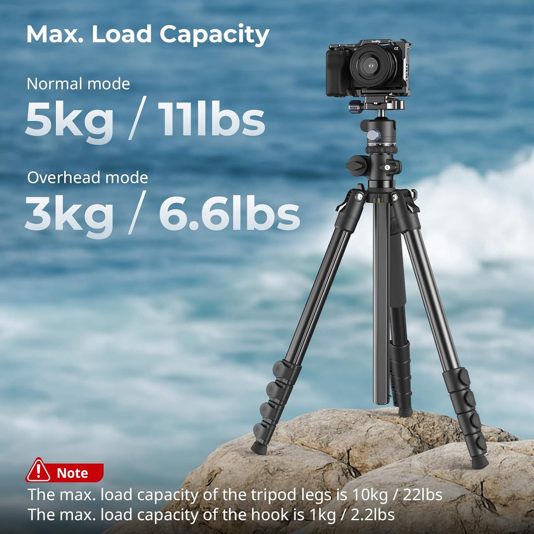 SMALLRIG CT25 64,5"/164cm Horizontales Überkopfstativ für Kamera mit Smartphone-Halterung und Traget