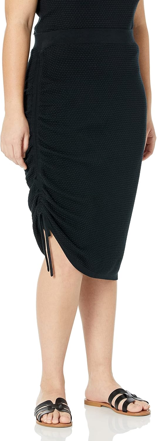 The Drop Damen Amanda Textured Side Ruched Midi Sweater Skirt Midirock L Schwarz, L Schwarz