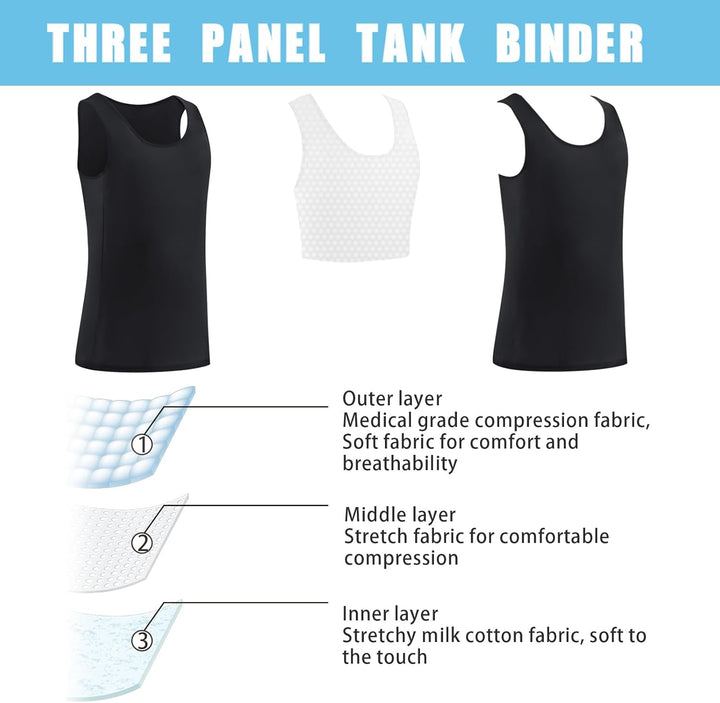 XUJI Transgender FTM Trans Atmungsaktive Halb Brust binder S Tank-schwarz, S Tank-schwarz