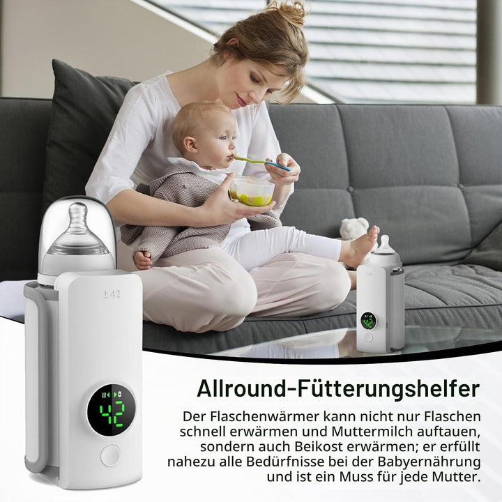 Flaschenwärmer, 6000 mAh Tragbarer Flaschenwärmer Baby Unterwegs mit 6 Einstellbare Temperatur und L