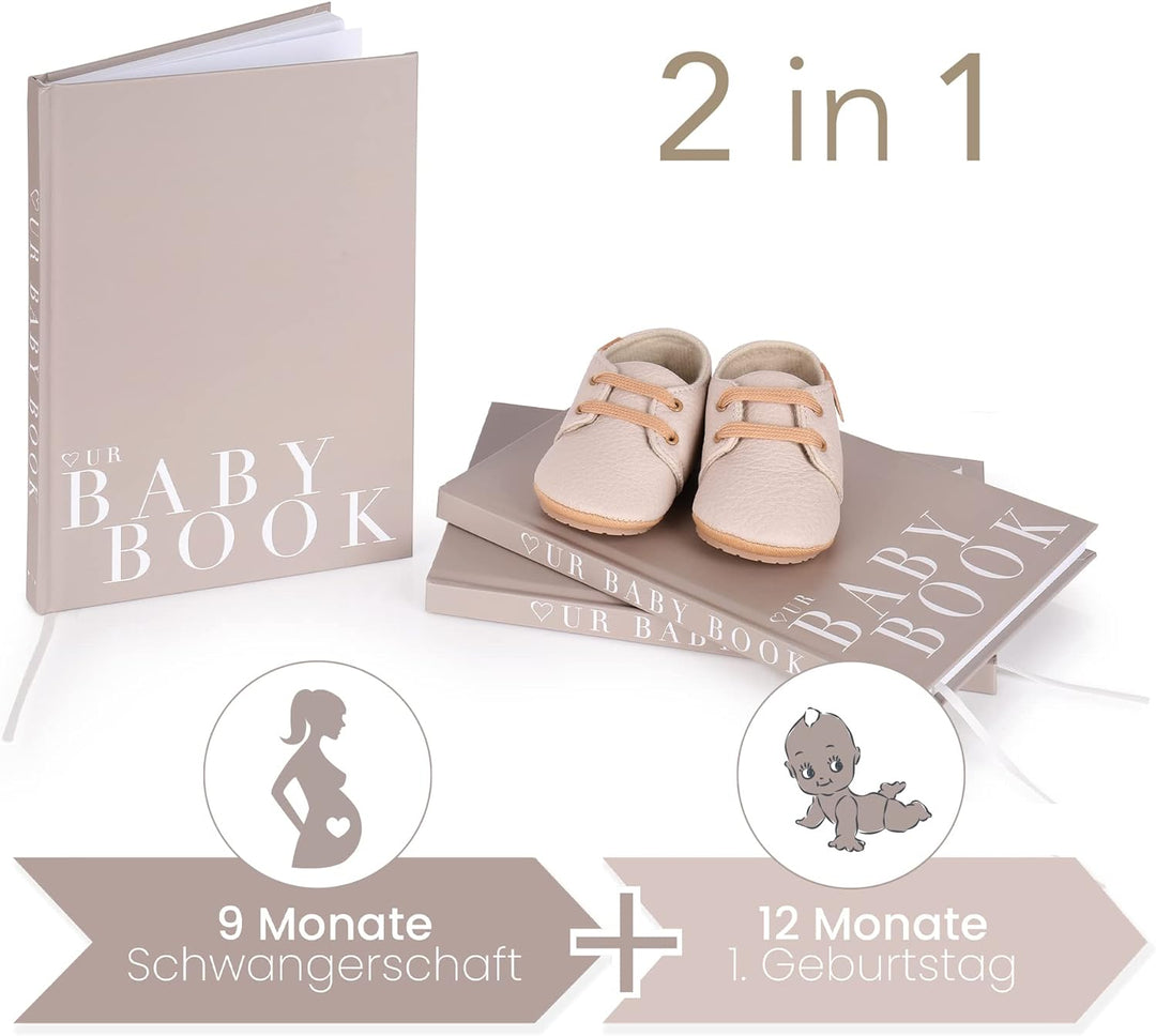 Schwangerschaftstagebuch & Babytagebuch 2 in 1 Designer Babybuch zum eintragen, für Mädchen & Jungen