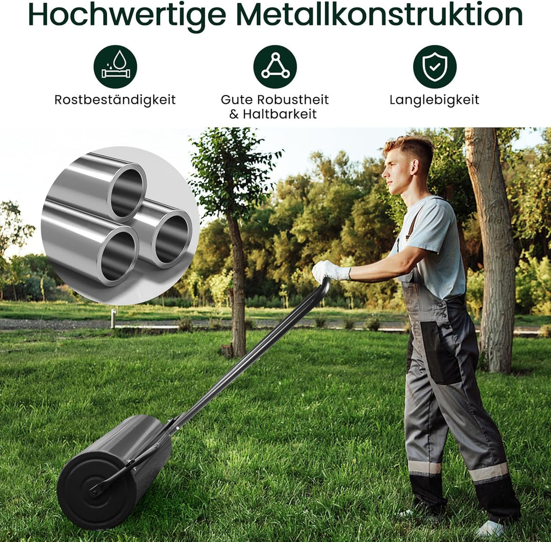 GOPLUS Rasenwalze, 48L/63L Gartenwalze befüllbar mit Wasser & Sand, Rasenroller aus Metall, Graswalz