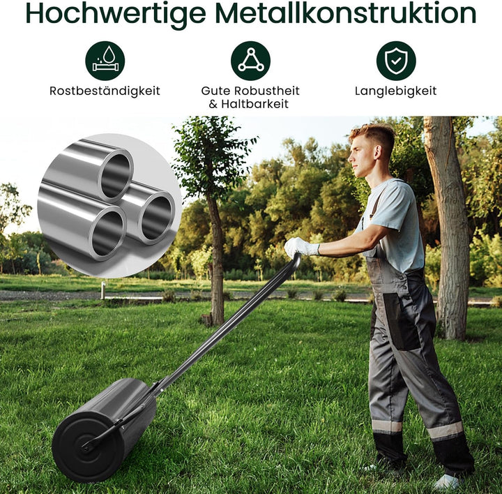 GOPLUS Rasenwalze, 48L/63L Gartenwalze befüllbar mit Wasser & Sand, Rasenroller aus Metall, Graswalz
