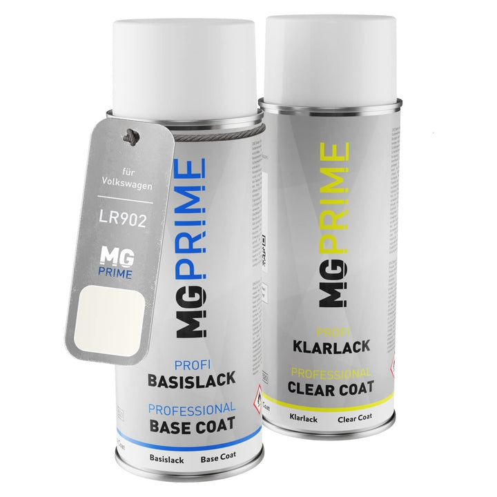MG PRIME Autolack Sprühdosen Set für Volkswagen VW LR902 / T7 Grauweiss/Arctic White Basislack Klarl