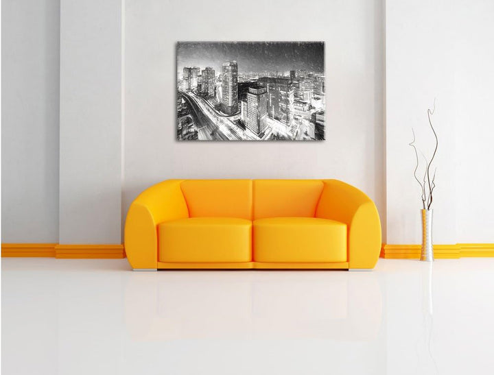 Pixxprint Moderne Architektur in Tokio / 100x70cm Leinwandbild bespannt auf Holzrahmen/Wandbild Kuns
