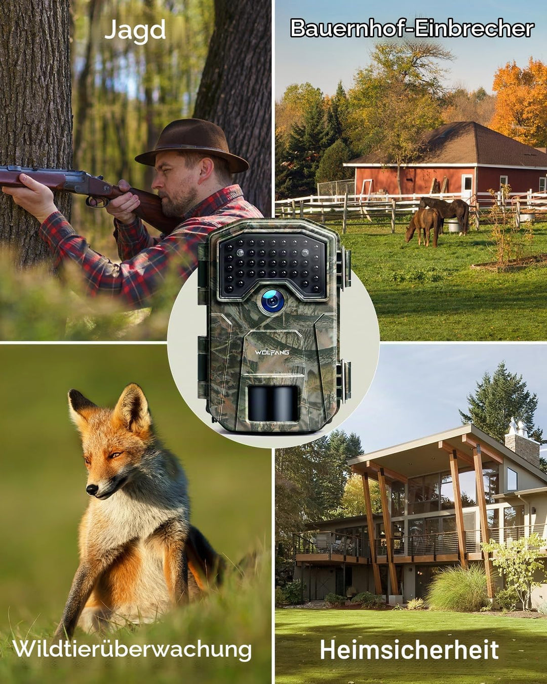 WOLFANG Wildkamera, 4K 48MP Trail Kamera mit 36pcs 940nm IR LEDs Nachtsicht Aktiviert Wasserdicht IP