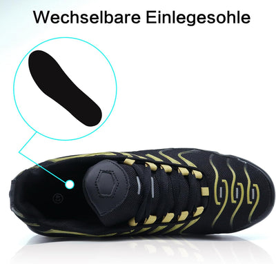 Procity Unisex Damen Herren Dämpfung Sneaker Sportschuhe leichte Laufschuhe 37 EU Gold Black, 37 EU