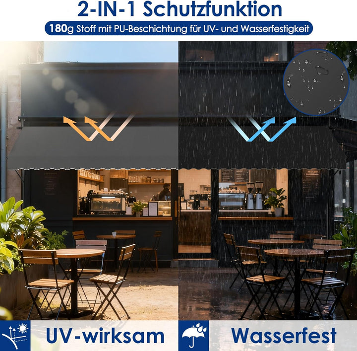 Klemmmarkise, Markise Sonnenschutz Balkon Ohne Bohren, Balkonmarkise Höhenverstellbar UV-beständig,